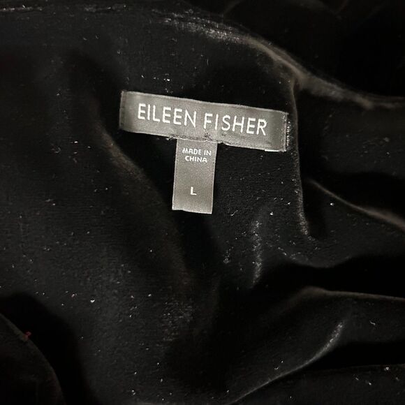 Eileen Fisher Black Velvet Rayon Silk Blend Long Sleeve Mini Dress Size Large - Picture 3 of 4